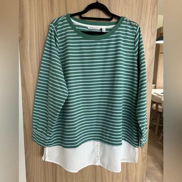 Isaac Mizrahi Live! Textured Ottoman Stripe Layered Pullover Shirt Green XL - Picture 3 of 9